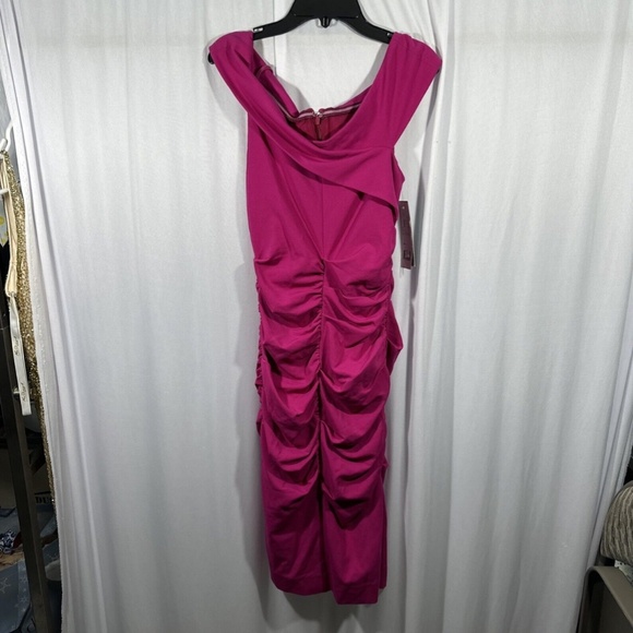 NWT $385 Nicole Miller [ 4‎ ] Jersey Palazzo Off Shoulder Dress Very Berry - Picture 6 of 15